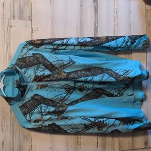 Mossy Oak teal camo half zip pullover